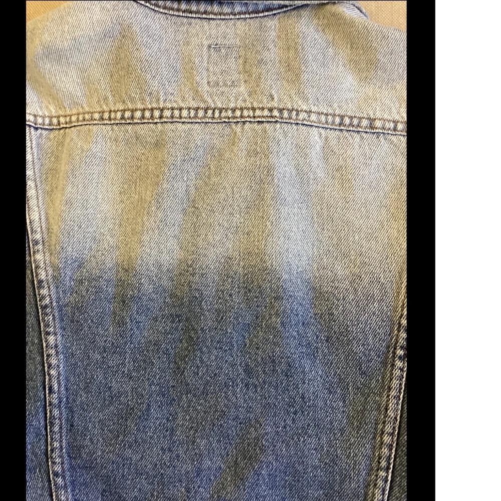 NSF Womens Blue Ombre Distressed Denim Trucker Jacket Made in USA Small Faded - Picture 8 of 11